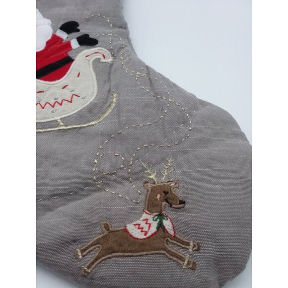 Pottery Barn Kids Christmas Stocking Santa & Sleigh Holiday Quilted Xmas Grey - Picture 3 of 11